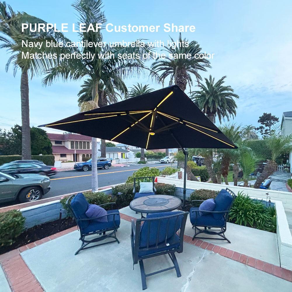 PURPLE LEAF – Parasol de terrasse déporté 10ft avec éclairage LED, rotation 360° et inclinaison