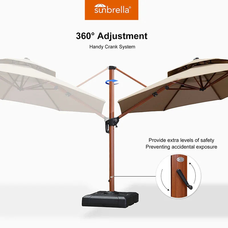 PURPLE LEAF SUNBRELLA Cantilever Umbrella Deluxe Wood Pattern Patio Umbrella