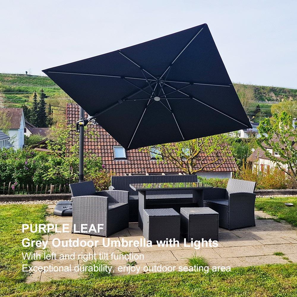 PURPLE LEAF – Parasol de terrasse déporté 10ft avec éclairage LED, rotation 360° et inclinaison