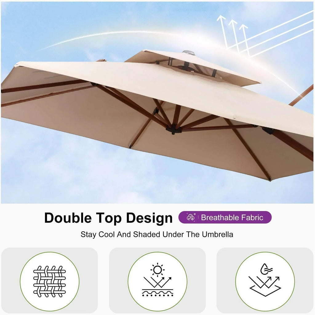 PURPLE LEAF Double Top 9 / 10 / 11 / 12 ft Square Aluminum Sun Umbrellas in Wood Color