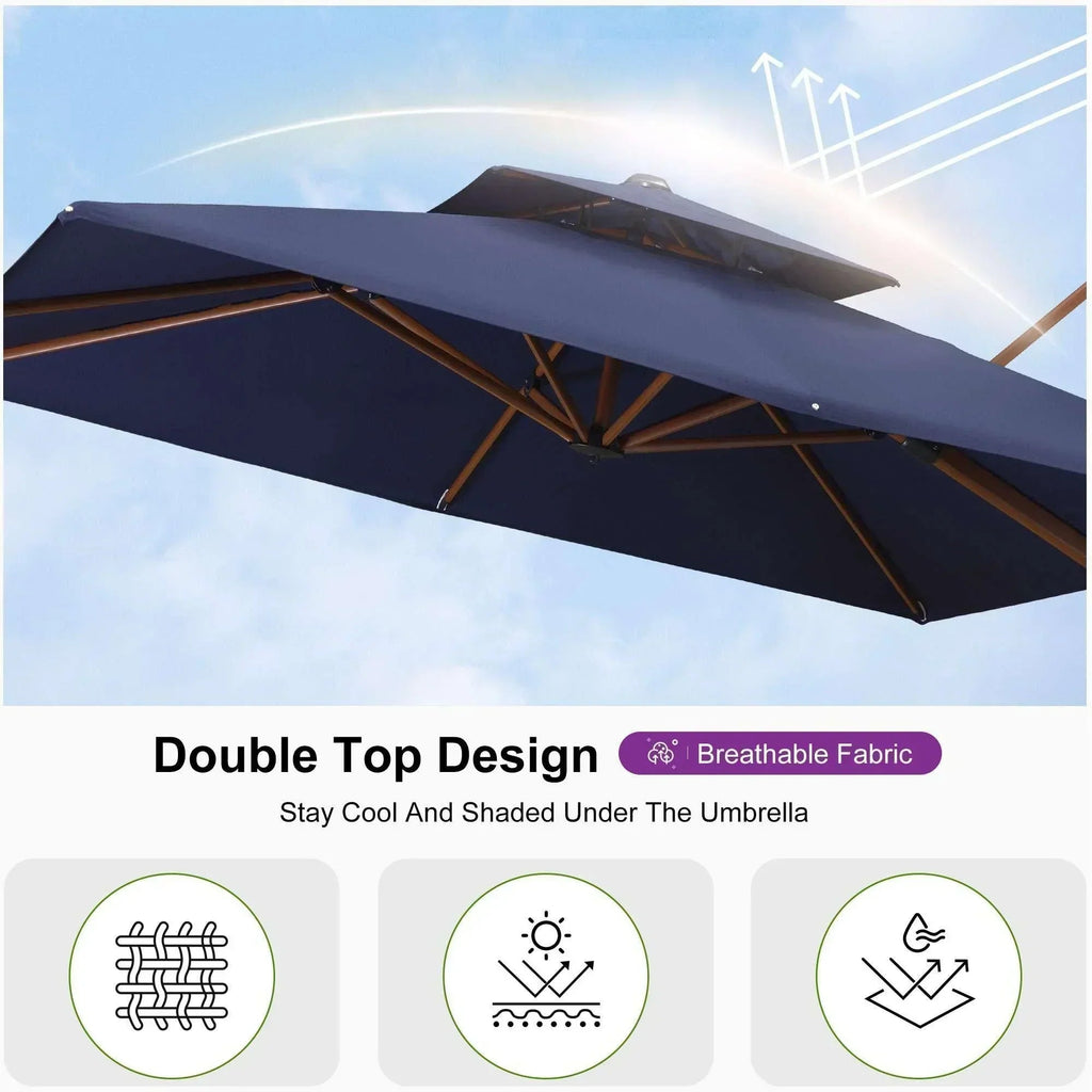 PURPLE LEAF Double Top 9 / 10 / 11 / 12 ft Square Aluminum Sun Umbrellas in Wood Color