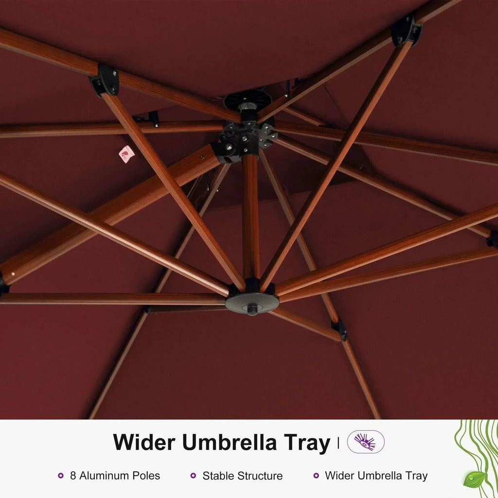 PURPLE LEAF Double Top 9 / 10 / 11 / 12 ft Square Aluminum Sun Umbrellas in Wood Color