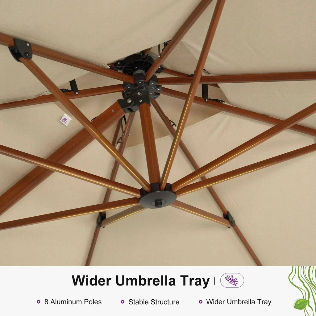 PURPLE LEAF Double Top 9 / 10 / 11 / 12 ft Square Aluminum Sun Umbrellas in Wood Color