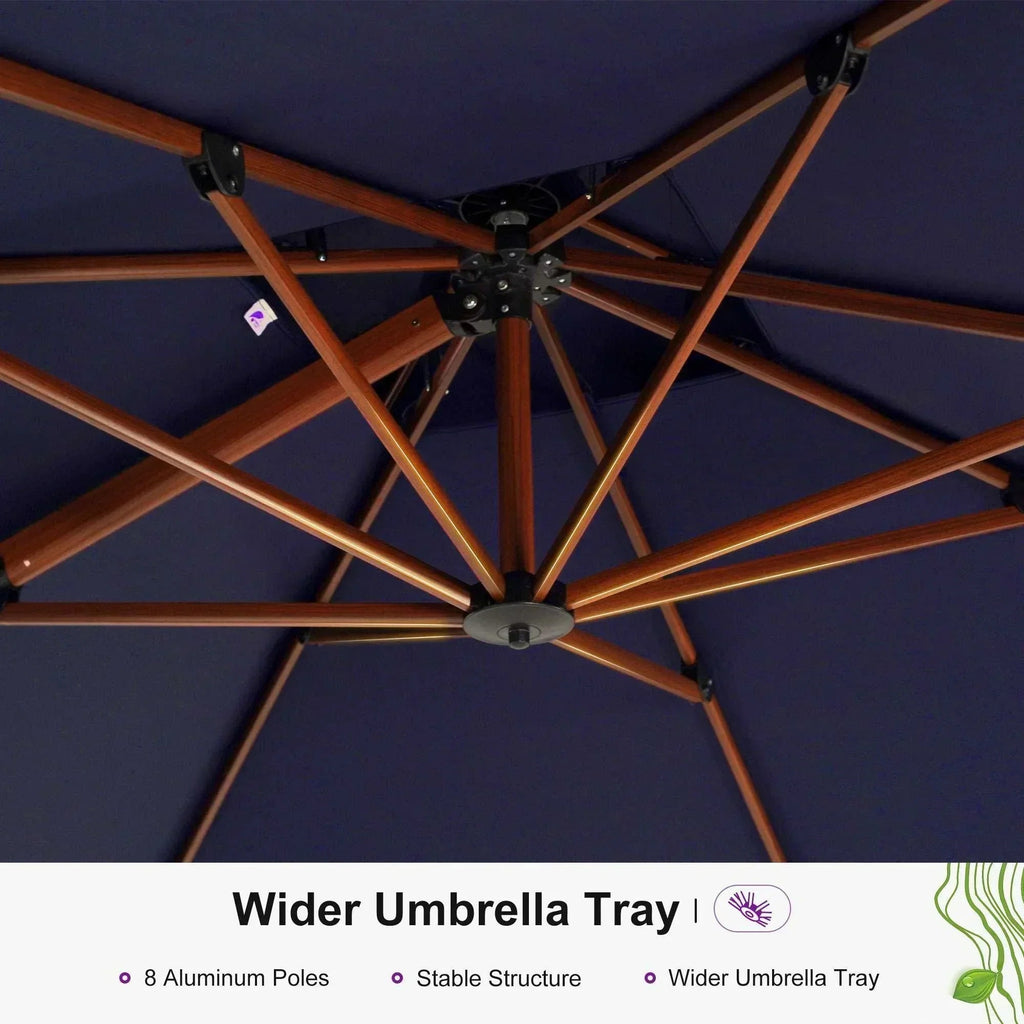 PURPLE LEAF Double Top 9 / 10 / 11 / 12 ft Square Aluminum Sun Umbrellas in Wood Color