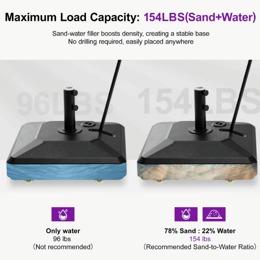 PURPLE LEAF Pull-to-Roll Wheeled Weighted Stand, 154 lbs Heavy-Duty Base for Outdoor Patio Market Umbrellas
