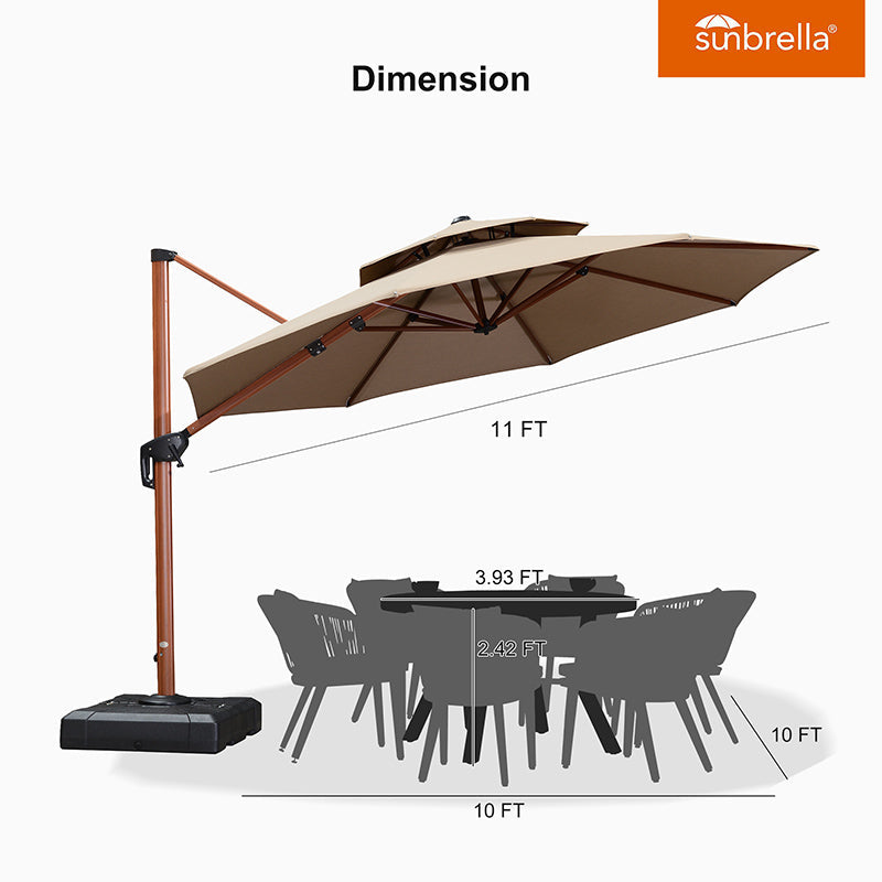 PURPLE LEAF SUNBRELLA Cantilever Umbrella Deluxe Wood Pattern Patio Umbrella