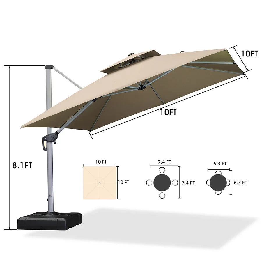 PURPLE LEAF – Grand parasol déporté carré de terrasse avec base pour jardin, piscine et porche
