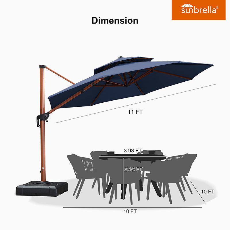 PURPLE LEAF SUNBRELLA Cantilever Umbrella Deluxe Wood Pattern Patio Umbrella