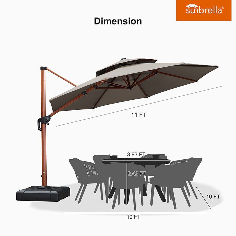 PURPLE LEAF SUNBRELLA Cantilever Umbrella Deluxe Wood Pattern Patio Umbrella