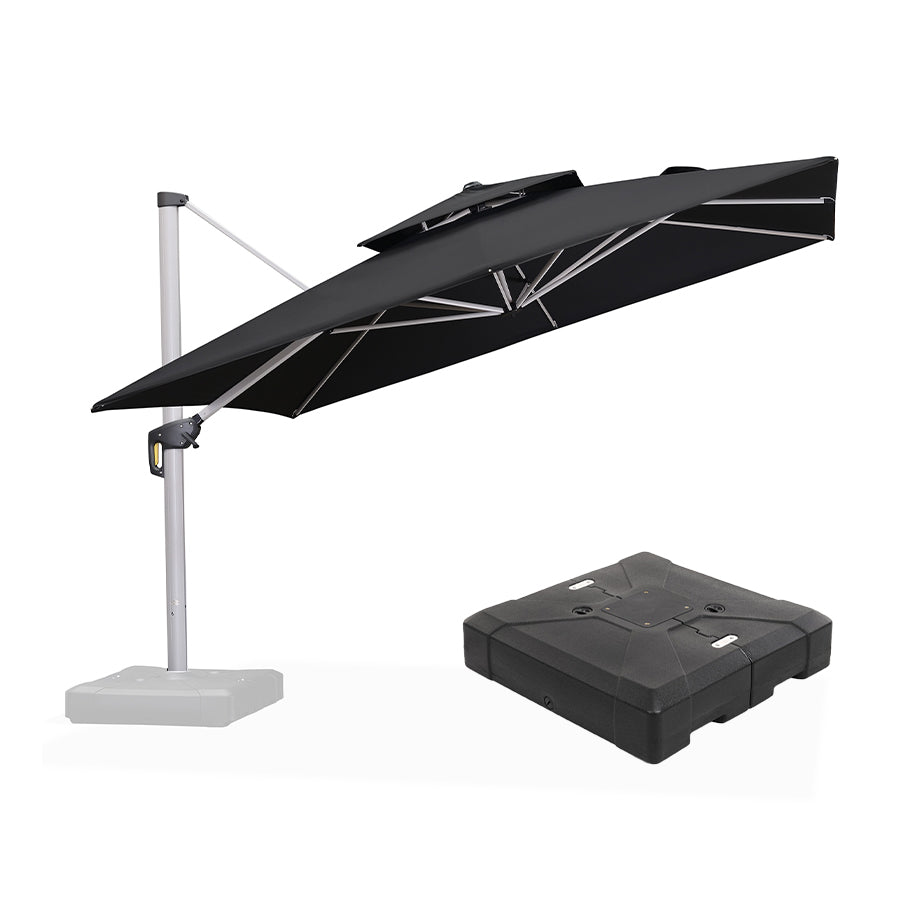 PURPLE LEAF – Grand parasol déporté carré de terrasse avec base pour jardin, piscine et porche