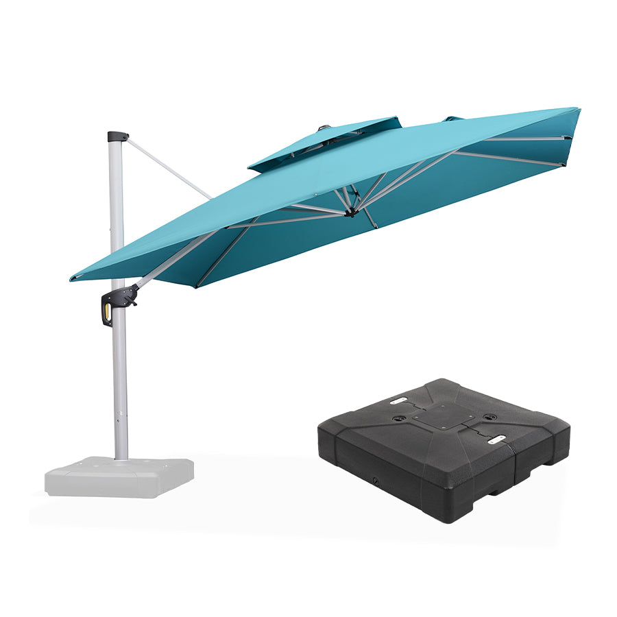 PURPLE LEAF – Grand parasol déporté carré de terrasse avec base pour jardin, piscine et porche