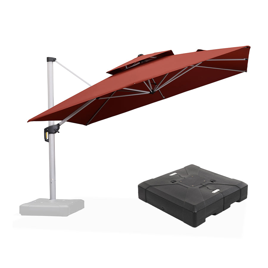 PURPLE LEAF – Grand parasol déporté carré de terrasse avec base pour jardin, piscine et porche