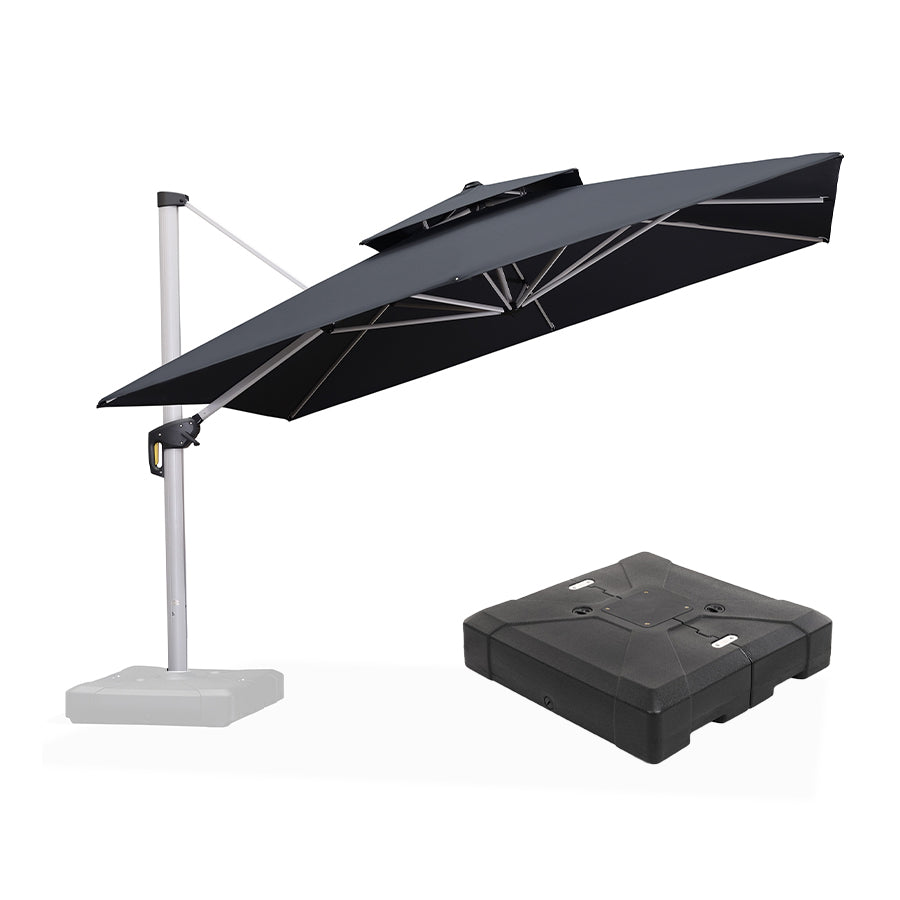 PURPLE LEAF – Grand parasol déporté carré de terrasse avec base pour jardin, piscine et porche