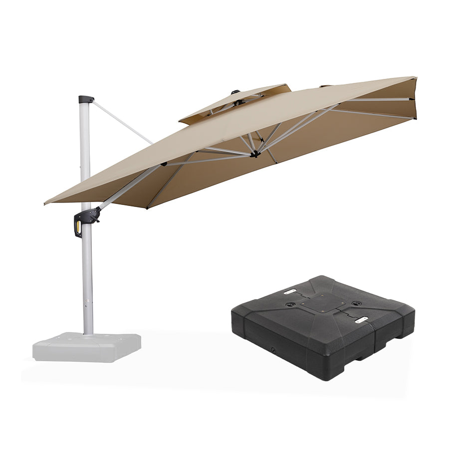 PURPLE LEAF – Grand parasol déporté carré de terrasse avec base pour jardin, piscine et porche