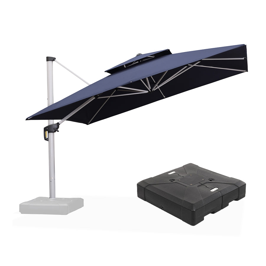 PURPLE LEAF – Grand parasol déporté carré de terrasse avec base pour jardin, piscine et porche