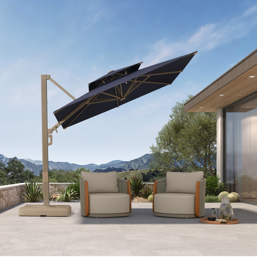 PURPLE LEAF Provence Series Outdoor Cantilever Patio Umbrella with Champagne Gold Frame for Terrace, Deck & Lounge