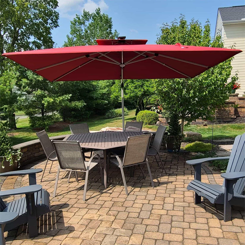 PURPLE LEAF Rectangular Cantilever Umbrella with Base, Outdoor Umbrellas with Lights