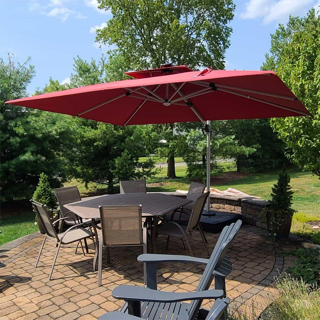 PURPLE LEAF Rectangular Cantilever Umbrella with Base, Outdoor Umbrellas with Lights