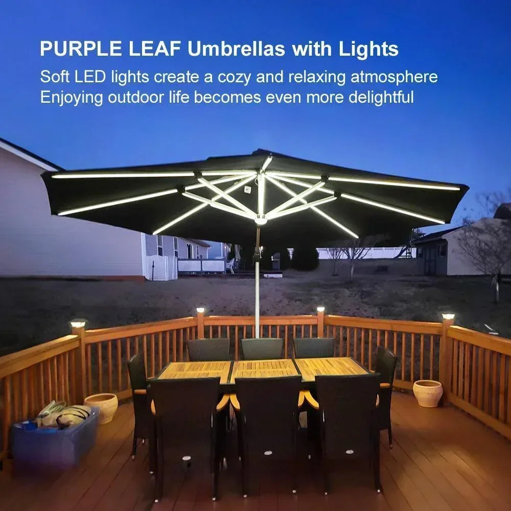 PURPLE LEAF Round Cantilever Umbrella with Base, Outdoor Umbrellas with Lights