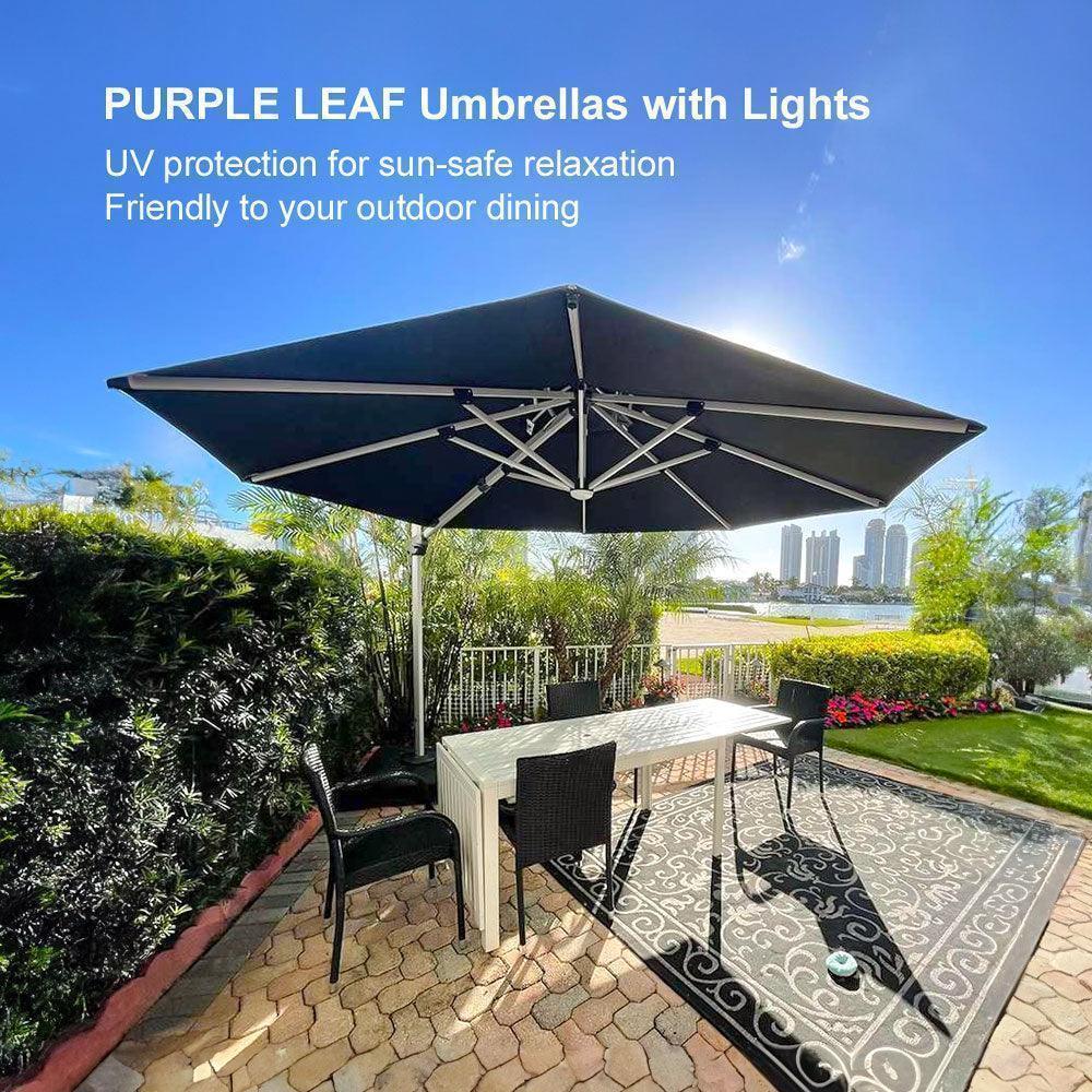 PURPLE LEAF Round Cantilever Umbrella with Base, Outdoor Umbrellas with Lights
