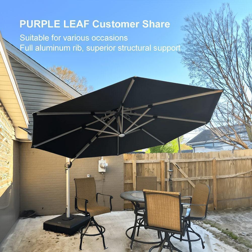 PURPLE LEAF Round Cantilever Umbrella with Base, Outdoor Umbrellas with Lights
