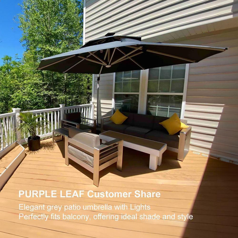 PURPLE LEAF Round Cantilever Umbrella with Base, Outdoor Umbrellas with Lights
