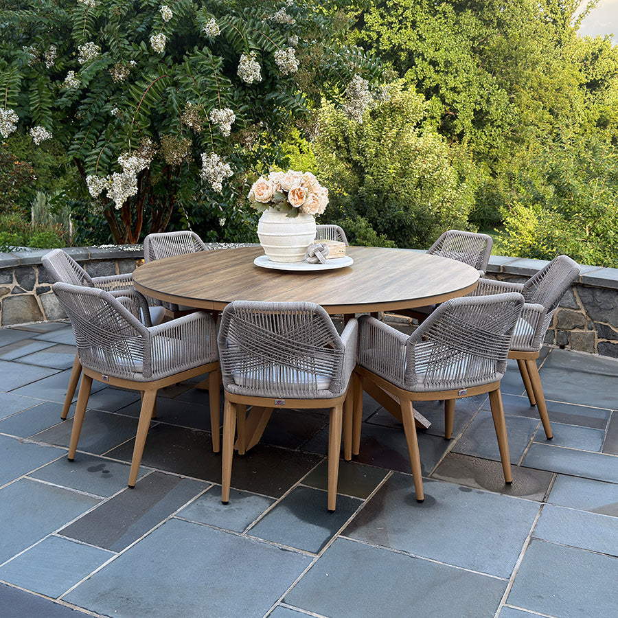 PURPLE LEAF Round Outdoor Dining Set Patio Aluminum Dining Set Round Table and Wicker Chairs with Sunbrella Cushions for Kitchen Deck