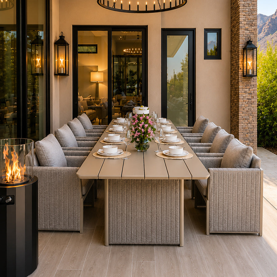 PURPLE LEAF Sanori Patio Dining Set Modern Large Weather-Resistant Table and Aluminum Chairs with Cushions for Garden Beige