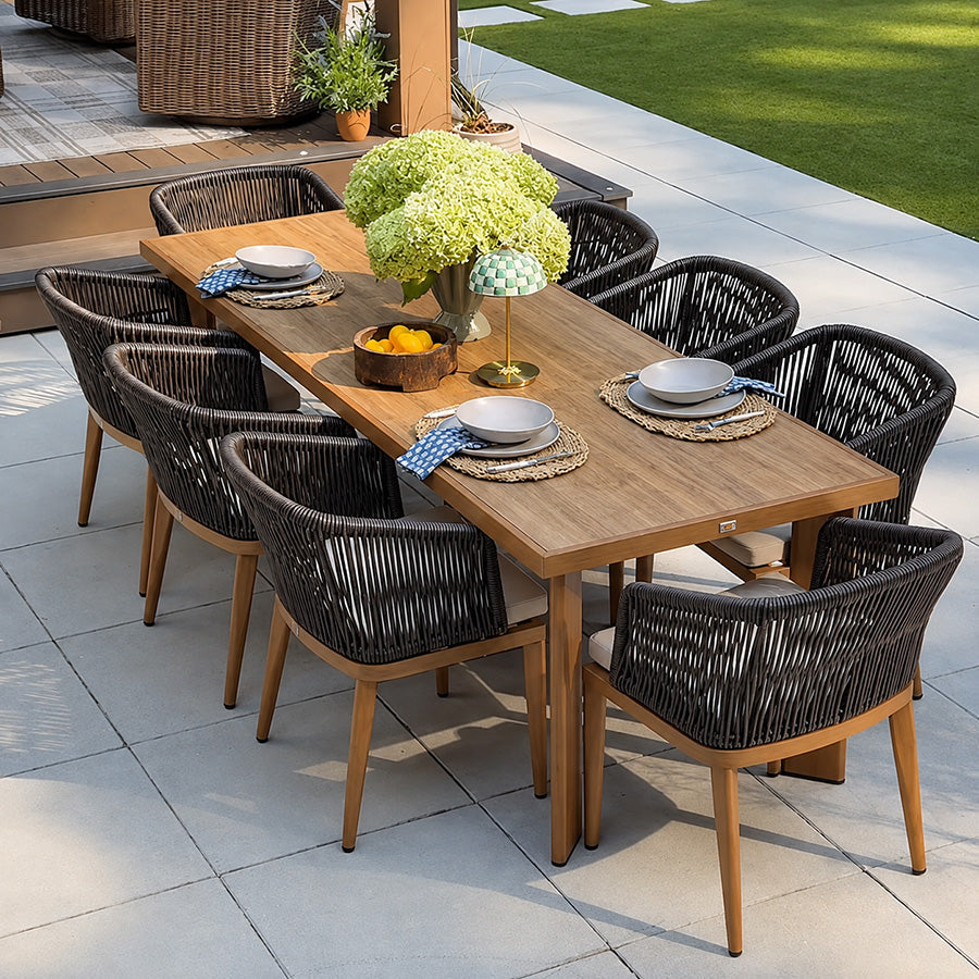 PURPLE LEAF Patio Dining Set with Sunbrella Fabric Cushions and Aluminum Table All-Weather Wicker Patio Table Set for Deck