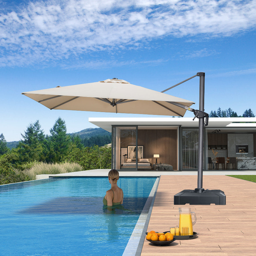 PURPLE LEAF 8 x 8 ft Swimming Pool Umbrella Outdoor Patio Cantilever Umbrella with Base