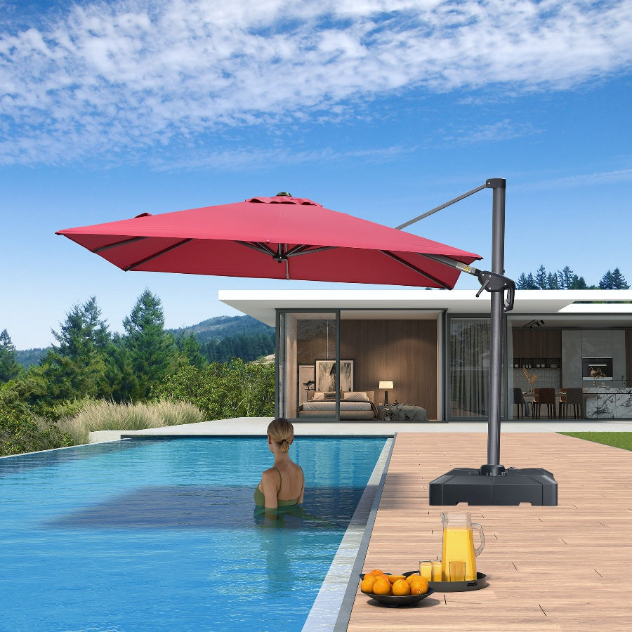 PURPLE LEAF 8 x 8 ft Swimming Pool Umbrella Outdoor Patio Cantilever Umbrella with Base