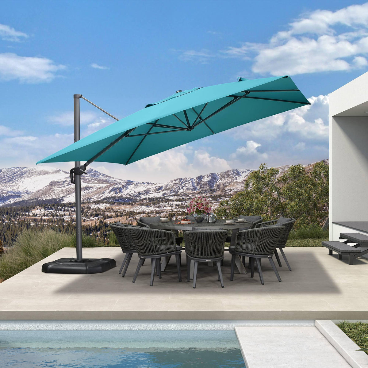 PURPLE LEAF Cantilever Telescopic Outdoor Umbrella for Swimming Pool, Patio, Porch, Garden Umbrellas