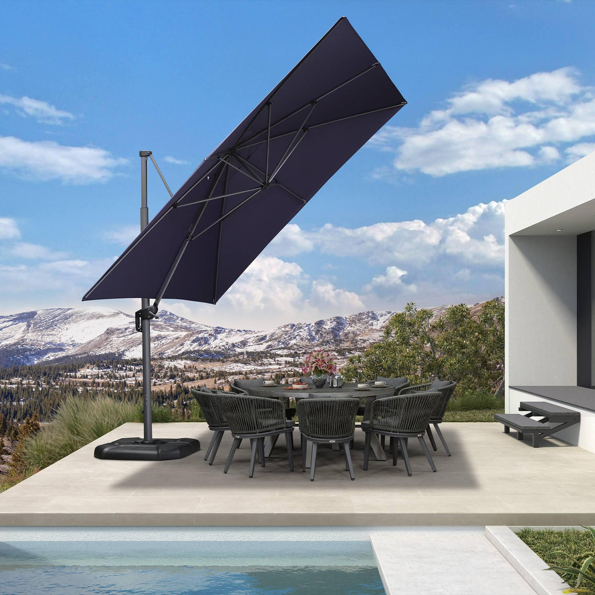 PURPLE LEAF Cantilever Telescopic Outdoor Umbrella for Swimming Pool, Patio, Porch, Garden Umbrellas