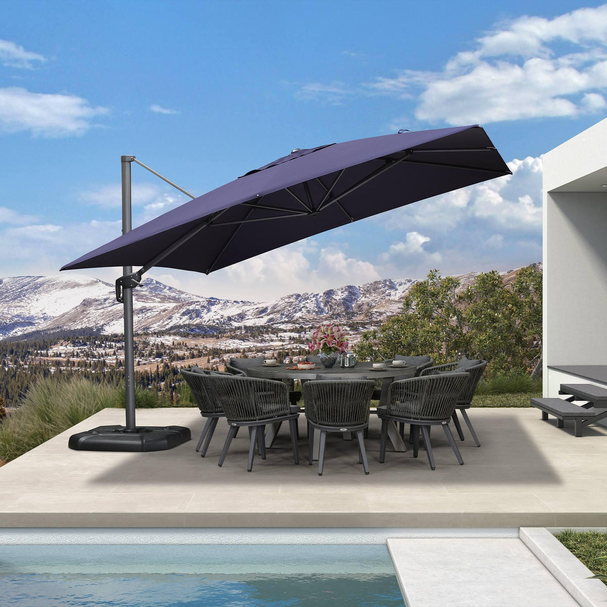 PURPLE LEAF Cantilever Telescopic Outdoor Umbrella for Swimming Pool, Patio, Porch, Garden Umbrellas