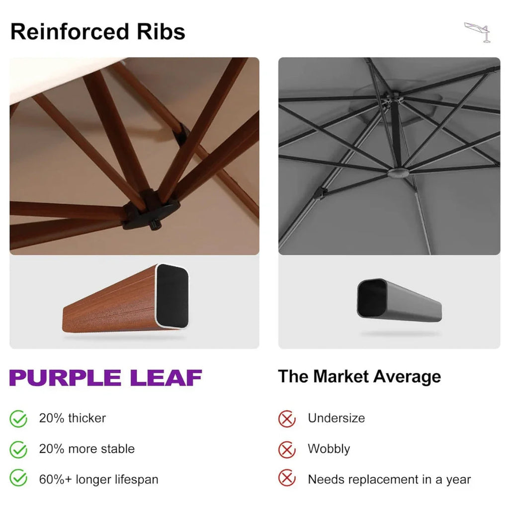 PURPLE LEAF SUNBRELLA Cantilever Umbrella Deluxe Wood Pattern Patio Umbrella