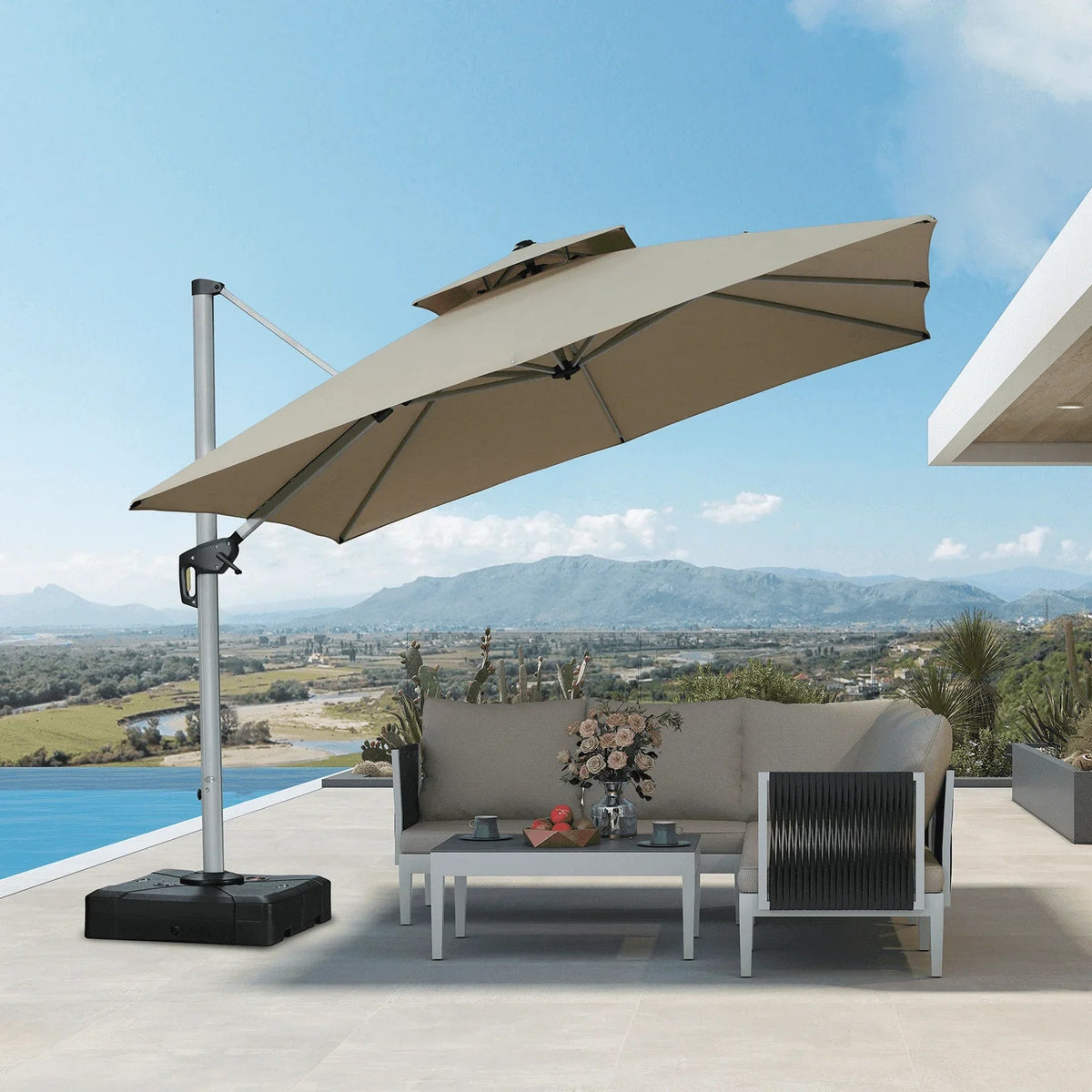 PURPLE LEAF – Parasol de terrasse Premium Classic SUNBRELLA déporté