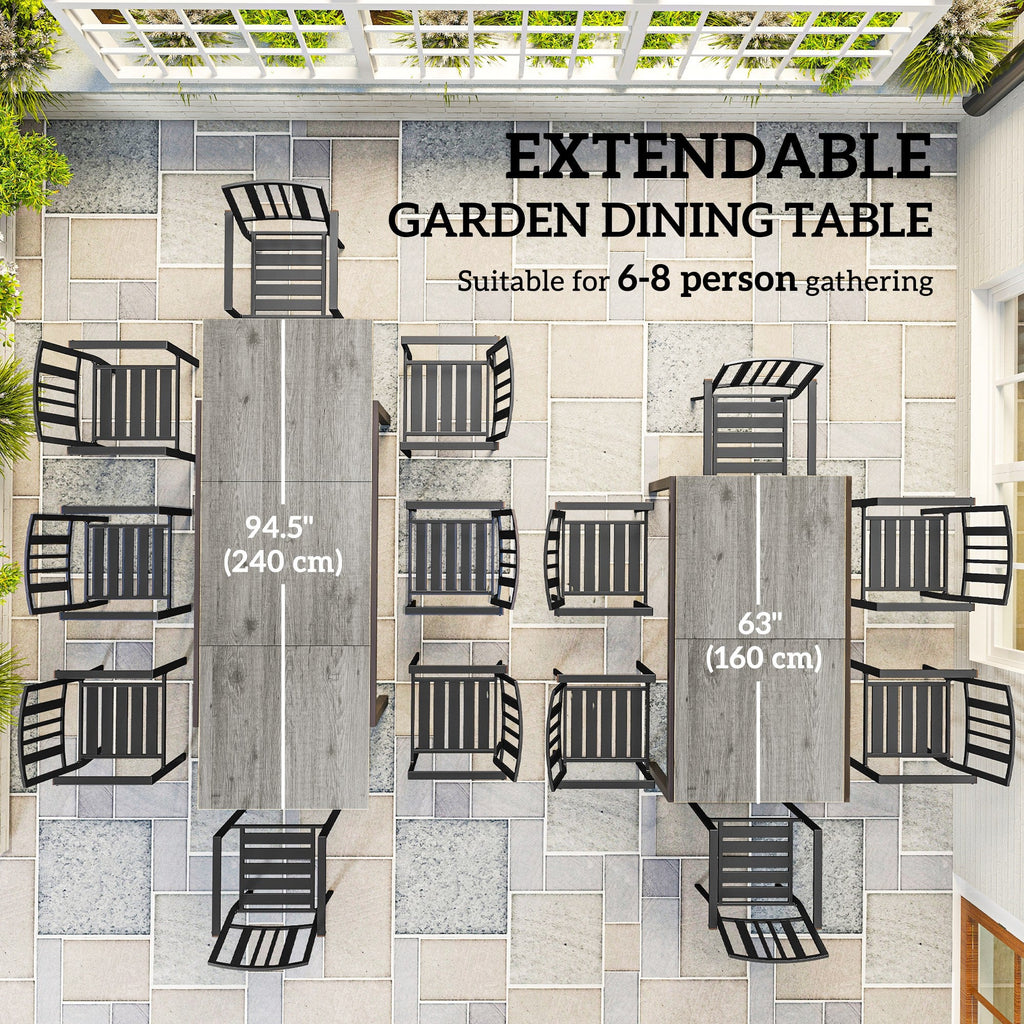 63"-94.5" Extendable Patio Dining Table for 6-8 People
