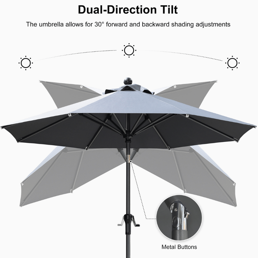 PURPLE LEAF Round Tilting Patio Umbrella with Base, Milan Porch Table Umbrella