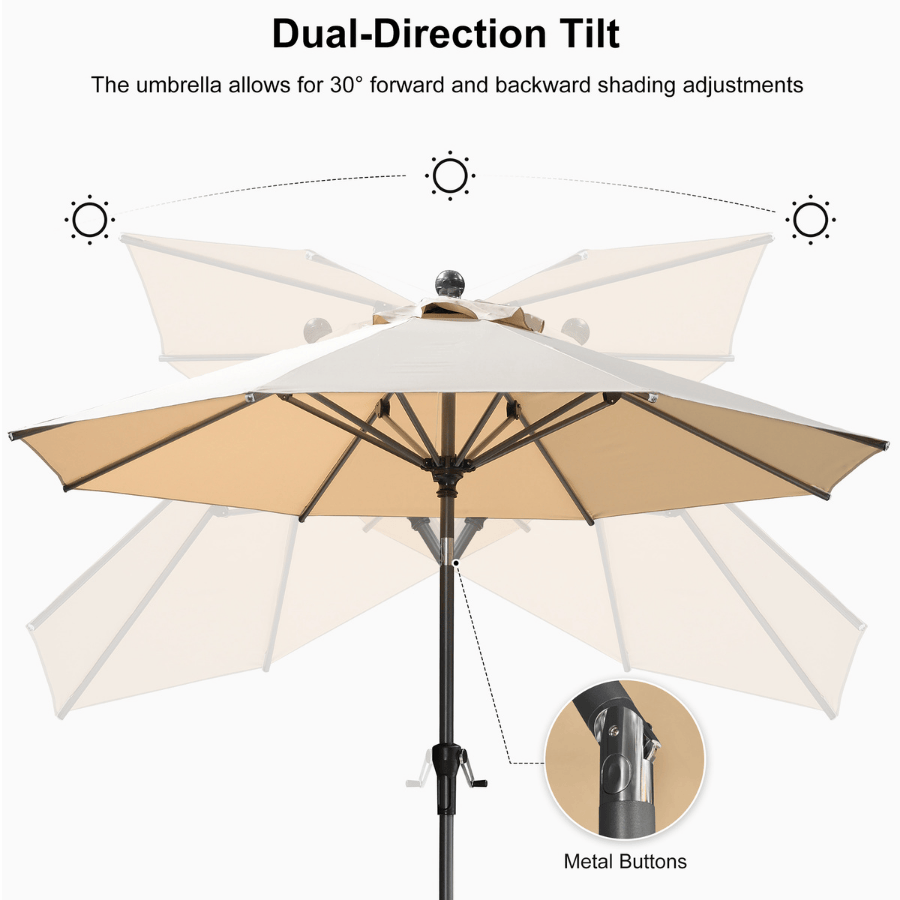 PURPLE LEAF Round Tilting Patio Umbrella with Base, Milan Porch Table Umbrella