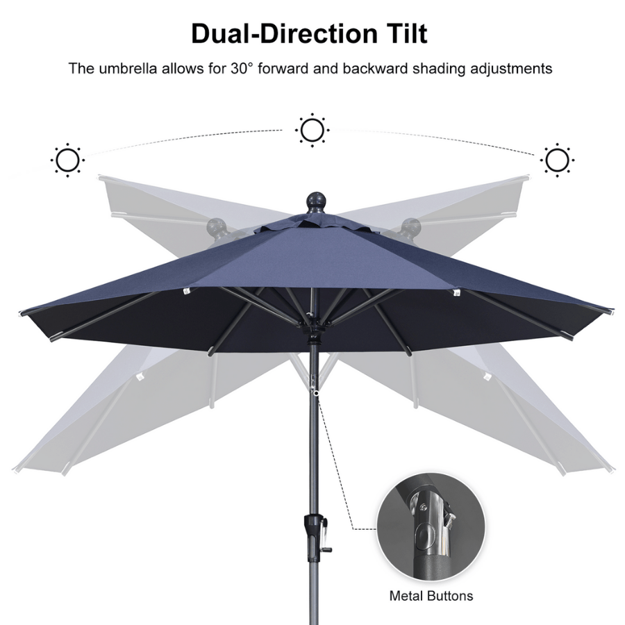 PURPLE LEAF Round Tilting Patio Umbrella with Base, Milan Porch Table Umbrella