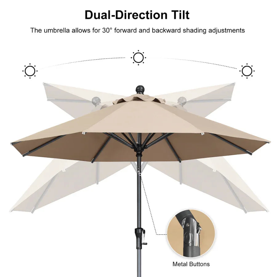 PURPLE LEAF Crank and Tilt Rectangular Outdoor Patio Market Umbrella with Base