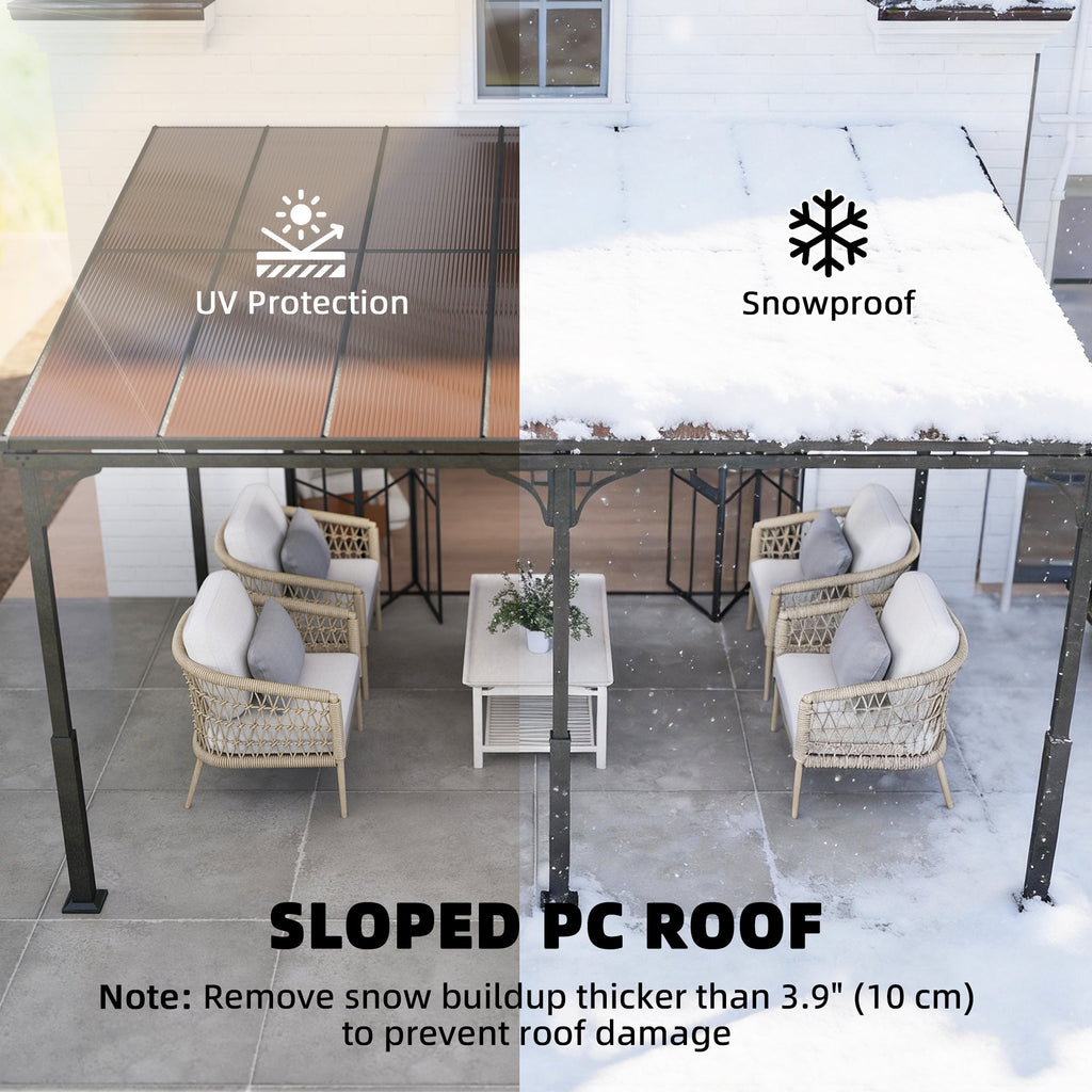 13' x 10' Lean-to Gazebo with Polycarbonate Roof, Brown