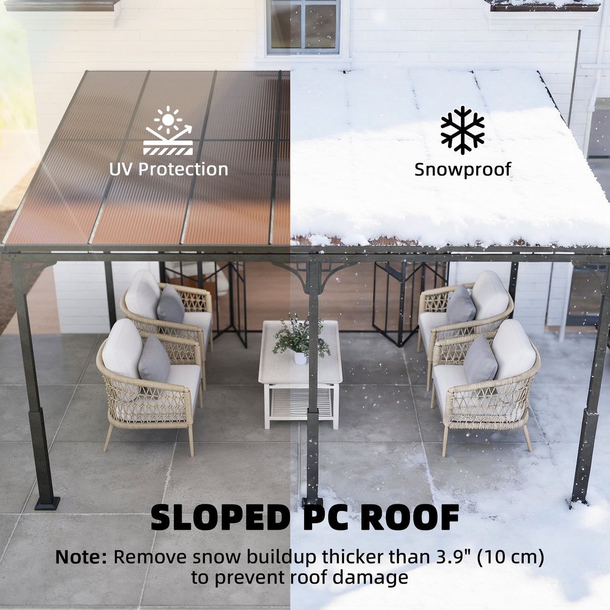 13' x 10' Lean-to Gazebo with Polycarbonate Roof, Brown