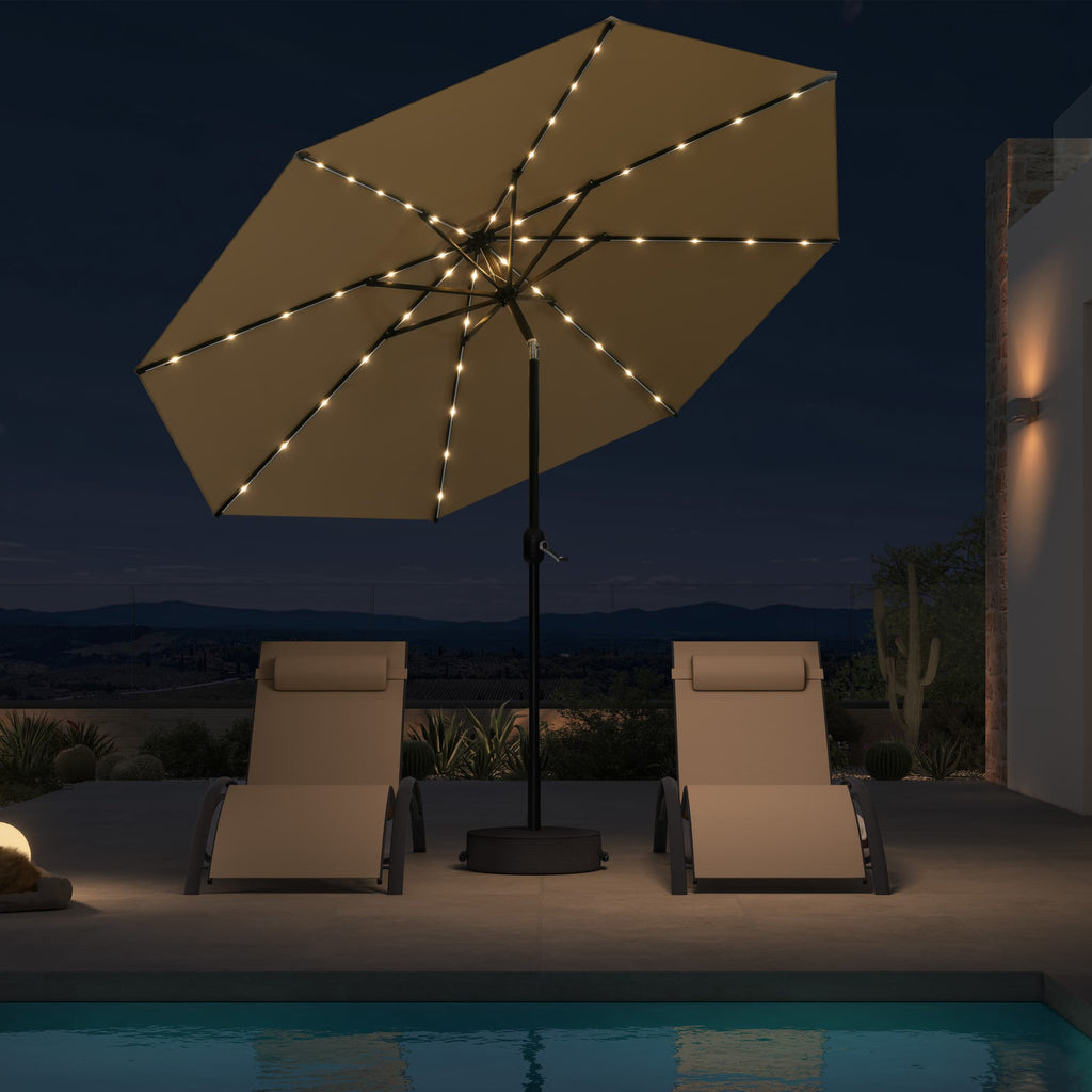 PURPLE LEAF Black Frame Tilting Market Umbrella with Lights Table Umbrella with Base Outside Patio