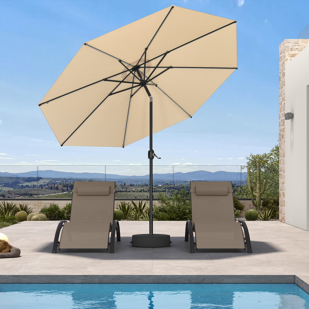 PURPLE LEAF Black Frame Tilting Market Umbrella with Lights Table Umbrella with Base Outside Patio