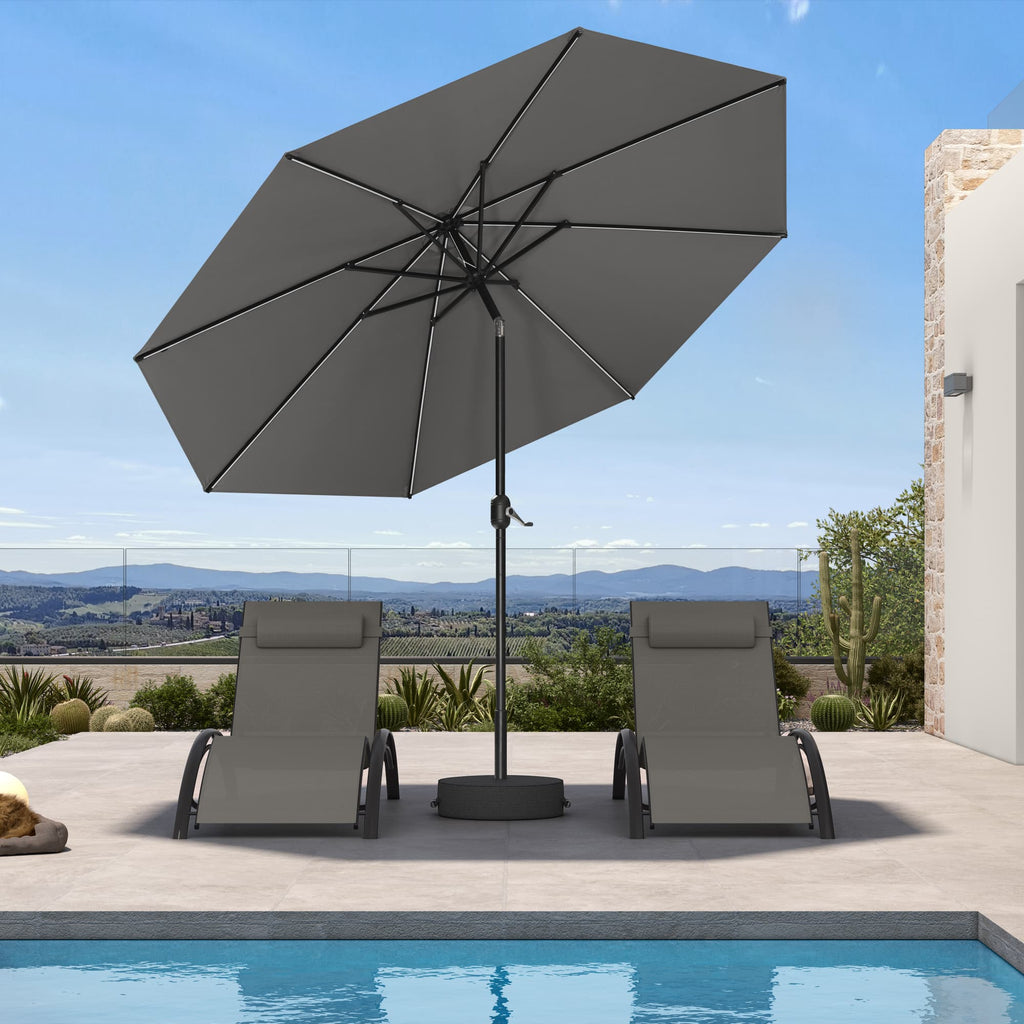 PURPLE LEAF Black Frame Tilting Market Umbrella with Lights Table Umbrella with Base Outside Patio