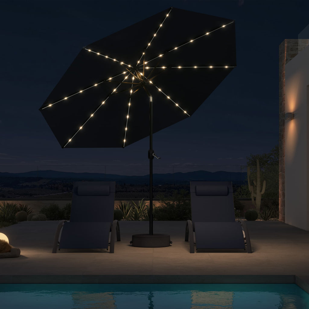 PURPLE LEAF Black Frame Tilting Market Umbrella with Lights Table Umbrella with Base Outside Patio