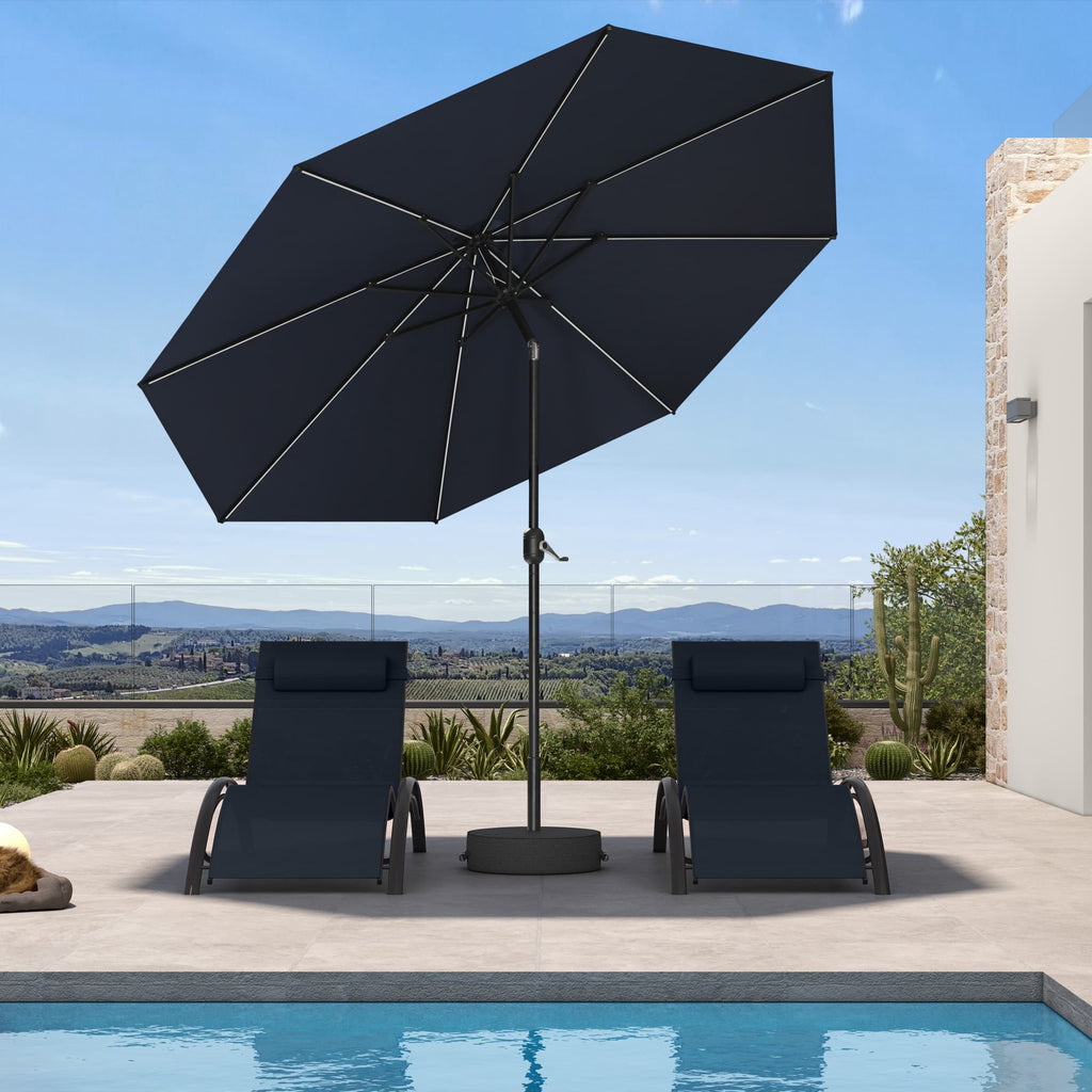PURPLE LEAF Black Frame Tilting Market Umbrella with Lights Table Umbrella with Base Outside Patio