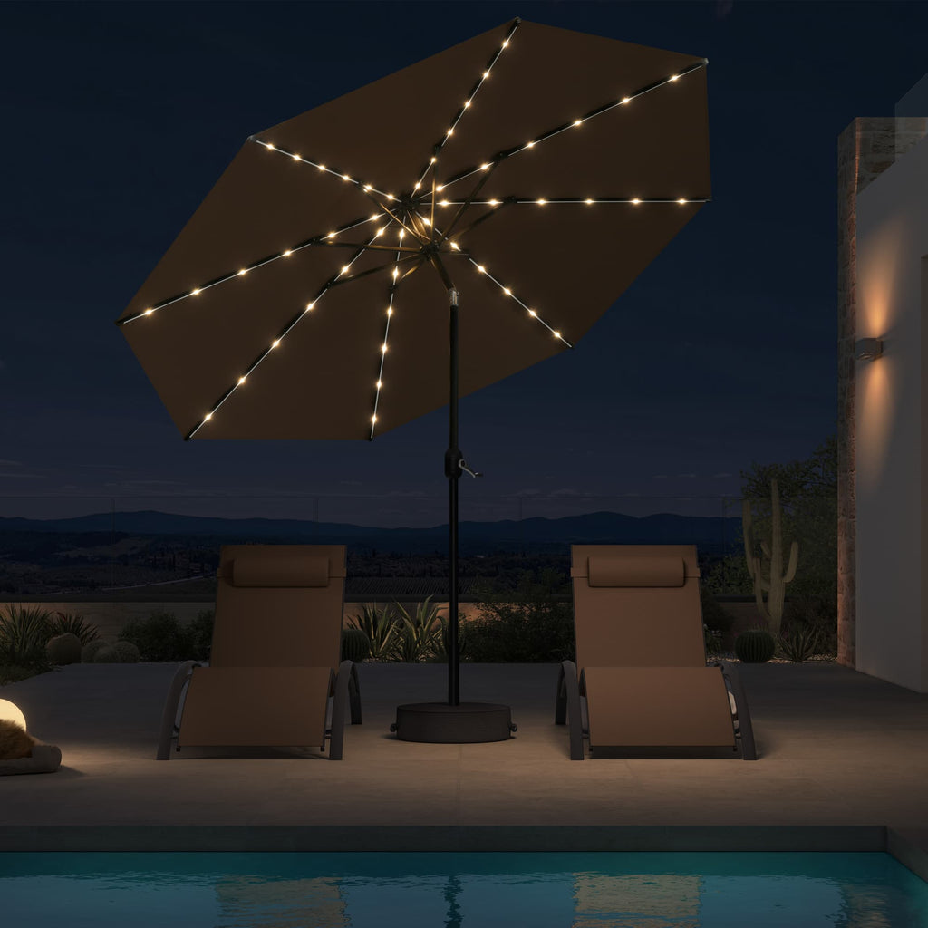 PURPLE LEAF Black Frame Tilting Market Umbrella with Lights Table Umbrella with Base Outside Patio