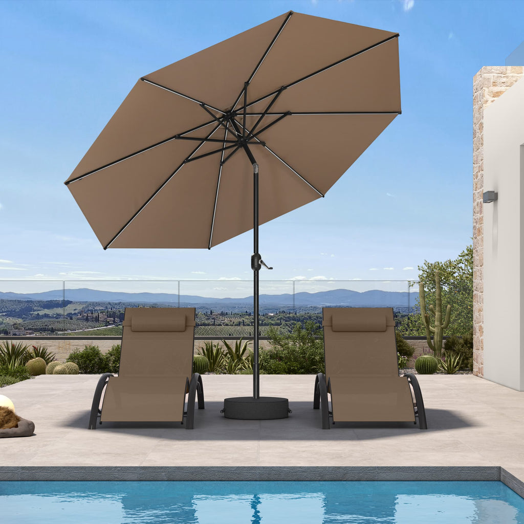PURPLE LEAF Black Frame Tilting Market Umbrella with Lights Table Umbrella with Base Outside Patio